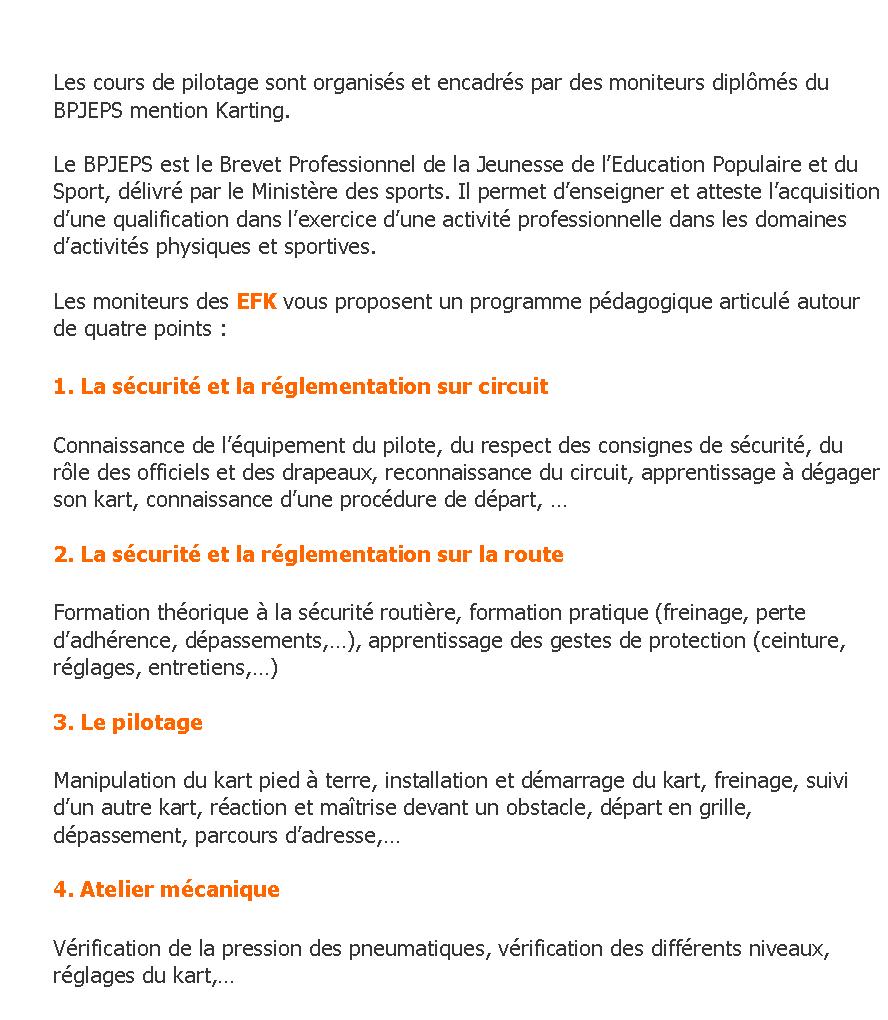 POINT PEDAGOGIQUE EFK KARTING