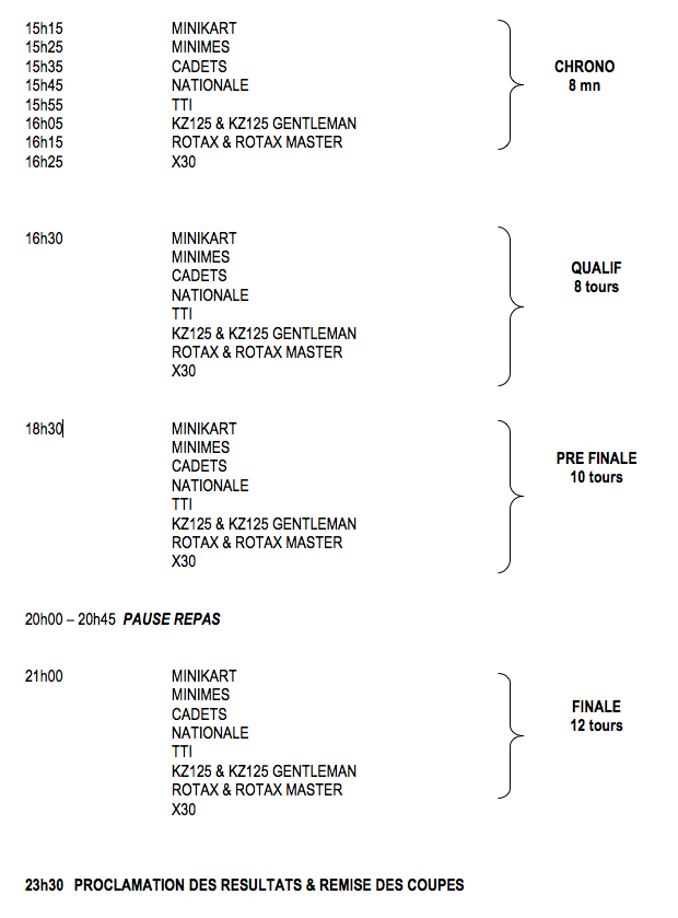 Horaires valence nocturne karting 2